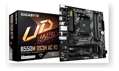 😱 Placa Mãe Gigabyte B550m Ds3h Ac R2, Amd Am4, Micro Atx, Ddr4, Rgb, Wi-Fi, Bluetooth, Preto - B550m Ds3h Ac R2