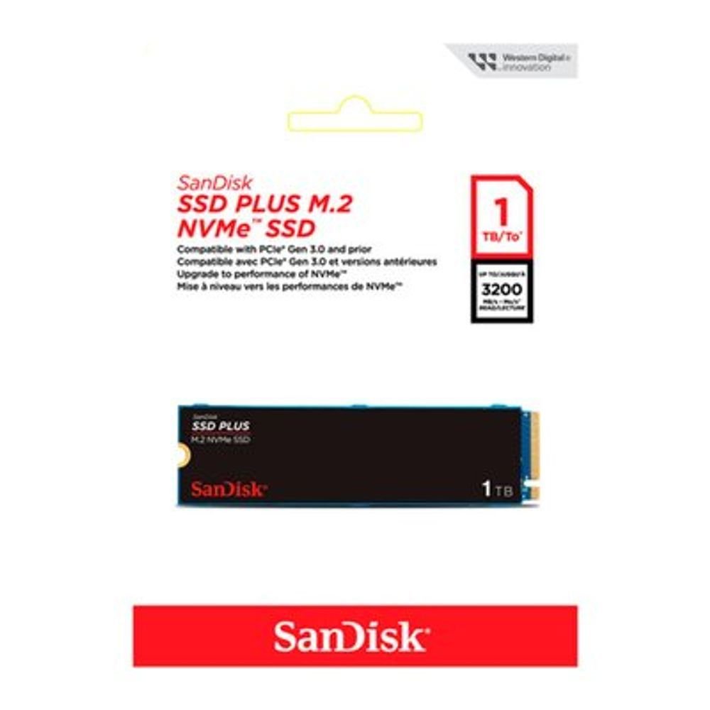 😱 SSD SanDisk Plus, 1TB, M.2 PCle, NVMe, Leitura 3200 MB/s e Gravação acima de 2500 MB/s, Preto - SDSSDA3N-1T00-G26