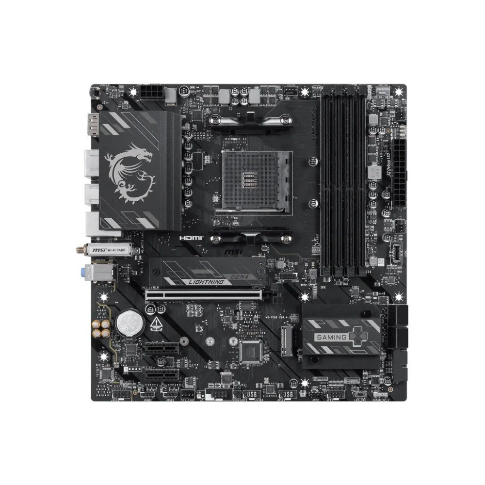 😱 Placa-Mãe MSI B550M Gaming Plus WiFi6E, AMD AM4, Micro ATX, DDR4, Wi-Fi 6E, Bluetooth 5.2, Preto e Prata - B550M GAMING PLUS WIFI6E