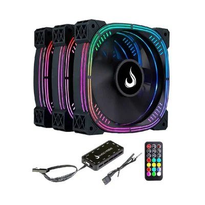 😱 Kit Com 3 Ventoinhas Rise Mode Aura Pro Black ARGB 120mm Preto RM-AUB-02-ARGB