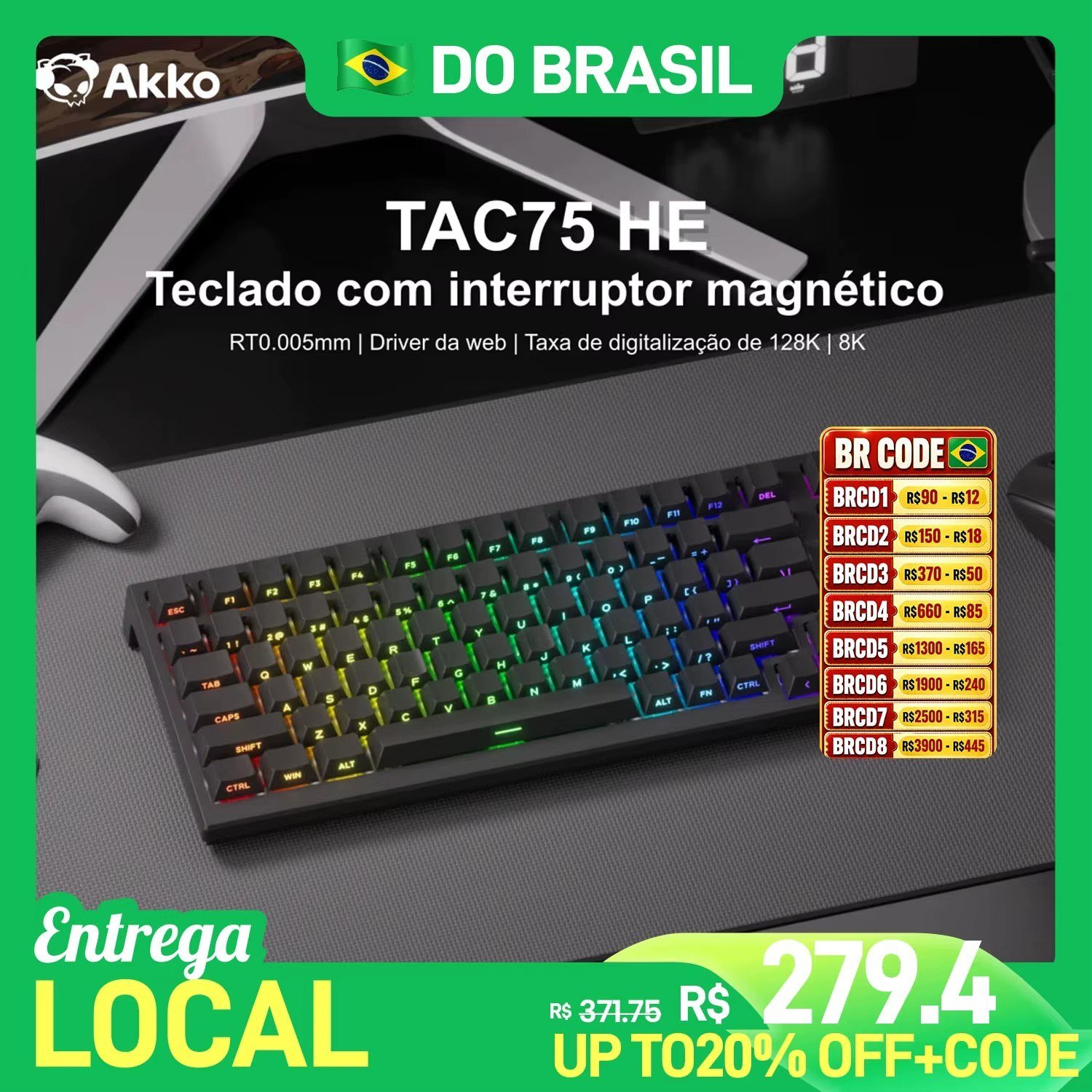 😱 Teclado Mecânico Gamer Akko TAC75 HE 75% com Switches Magnéticos