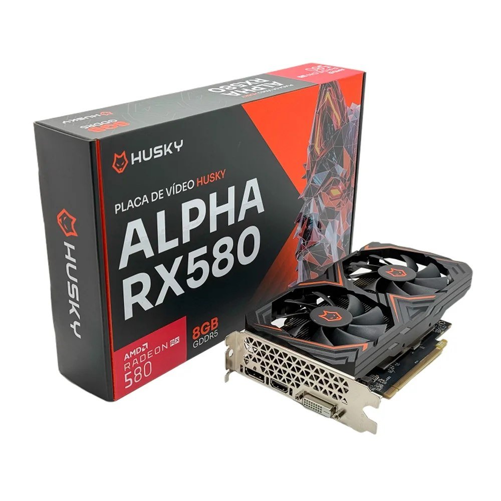 😱 Placa De Vídeo Husky Alpha RX 580, AMD, 8GB, GDDR5, 256-Bit, HDMI, DVI, DisplayPort HVG580