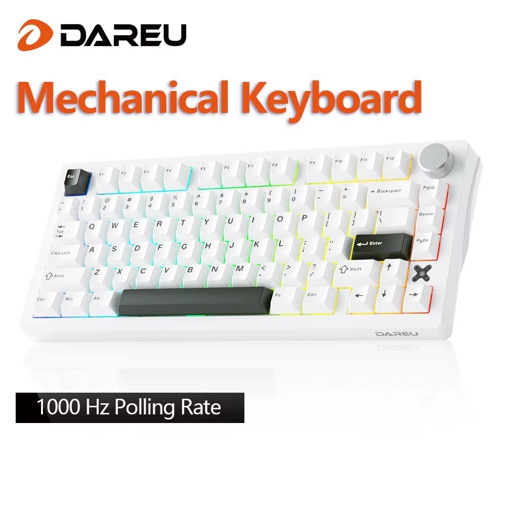 😱 Teclado Mecânico DAREU para Jogos, Com Fio e Sem Fio, Hot Swappable, RGB, 4000mAh, 75% Gasket, Keycaps PBT, Teclado com Knob para Gamers 7