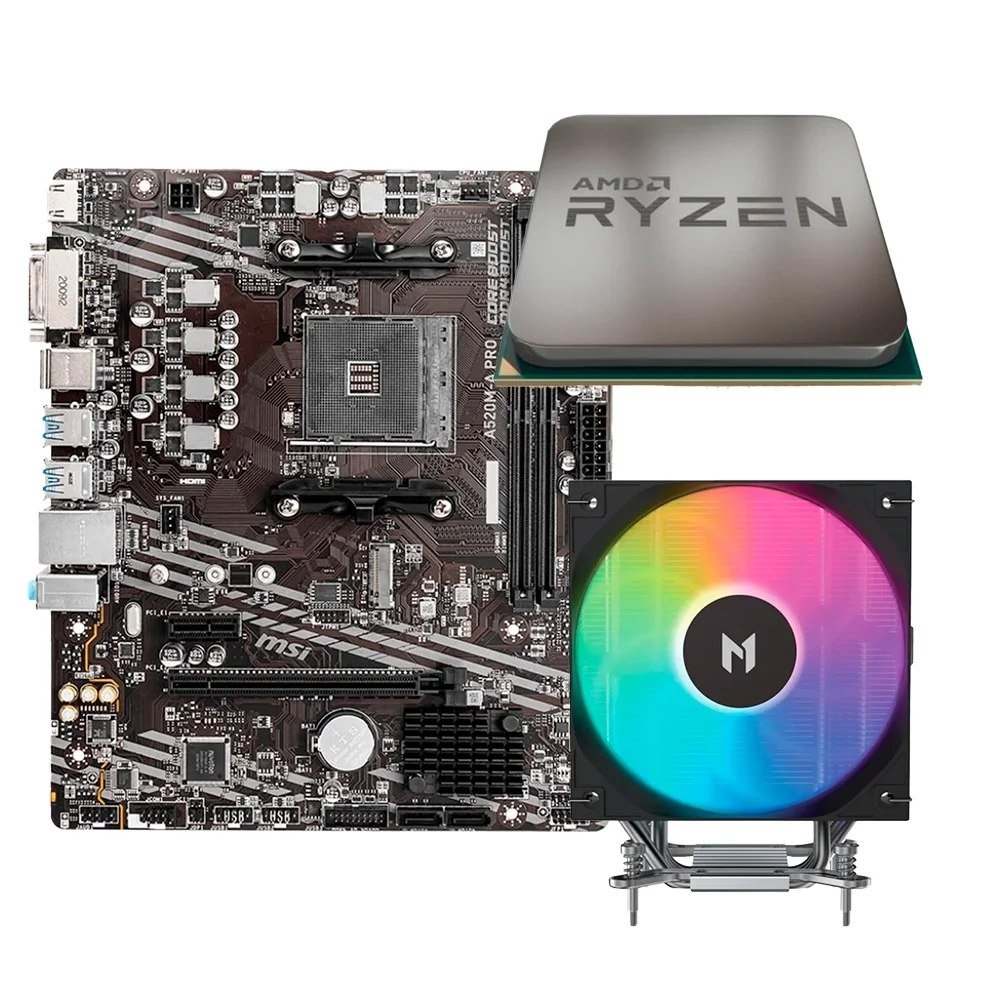 😱 Placa Mãe Msi A520m-A Pro + Processador Amd Ryzen 5 5500F + Air Cooler Mach1 Artic