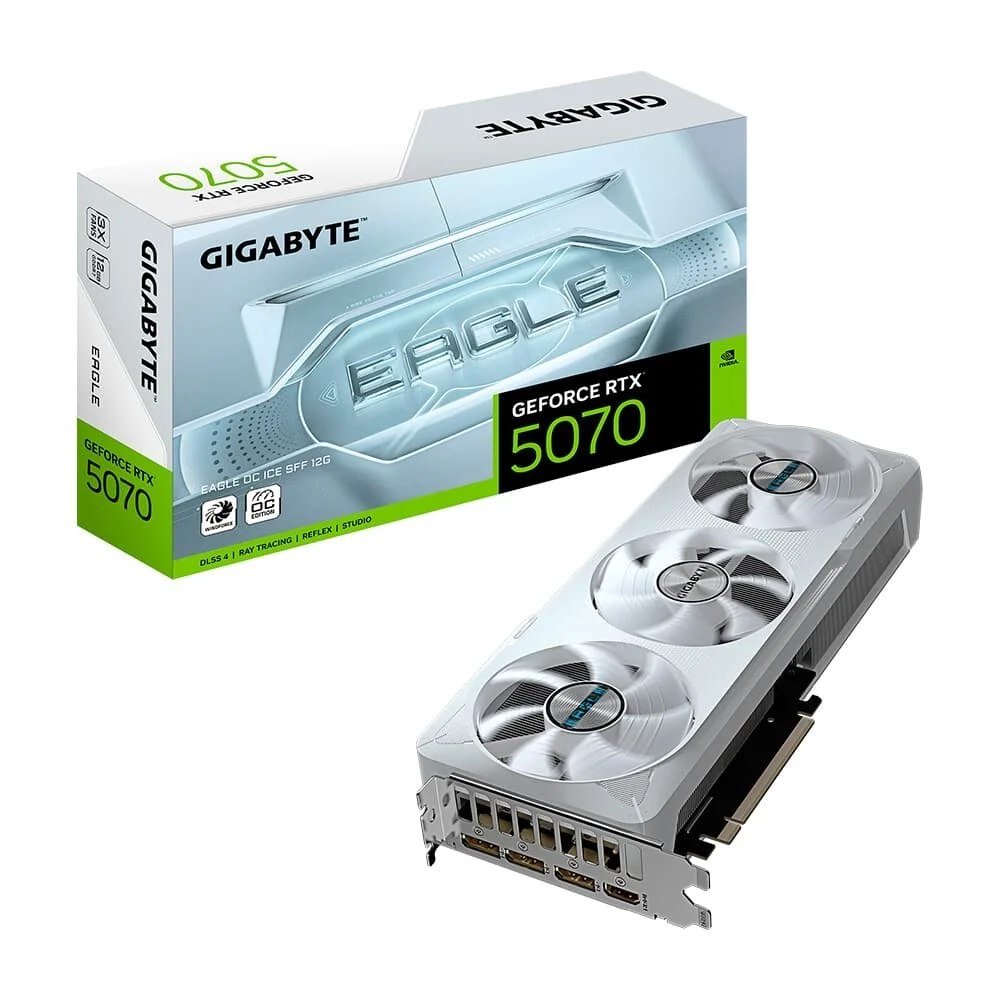 😱 Placa de Vídeo Gigabyte RTX 5070 EAGLE OC ICE SFF 12G NVIDIA GeForce, 12GB GDDR7, 192bits, RGB, DLSS, Ray Tracing - GV-N5070EAGLEOC ICE-12GD
