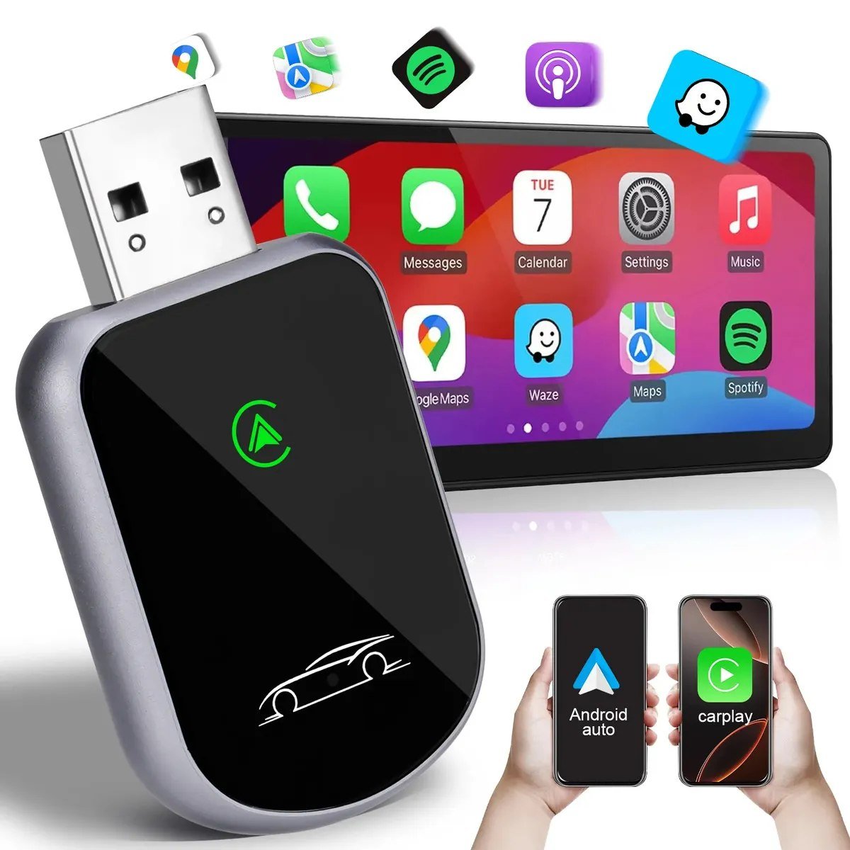 😱 Adaptador CarPlay Sem Fio Android USB Wireless