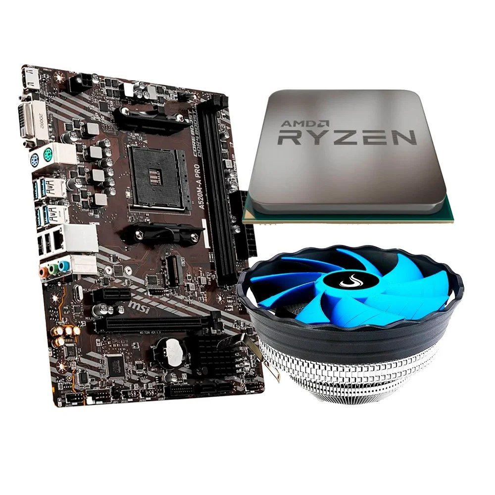 😱 Placa Mãe MSI A520M-A PRO + Processador AMD Ryzen 5 5500F + Air Cooler Gamer Rise Mode X2