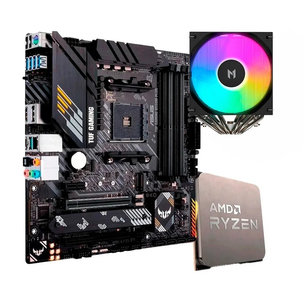 😱 Placa-Mãe ASUS TUF Gaming B550M-Plus, mATX, DDR4 + Processador AMD Ryzen 7 5700X + Air Cooler MACH1 WIND