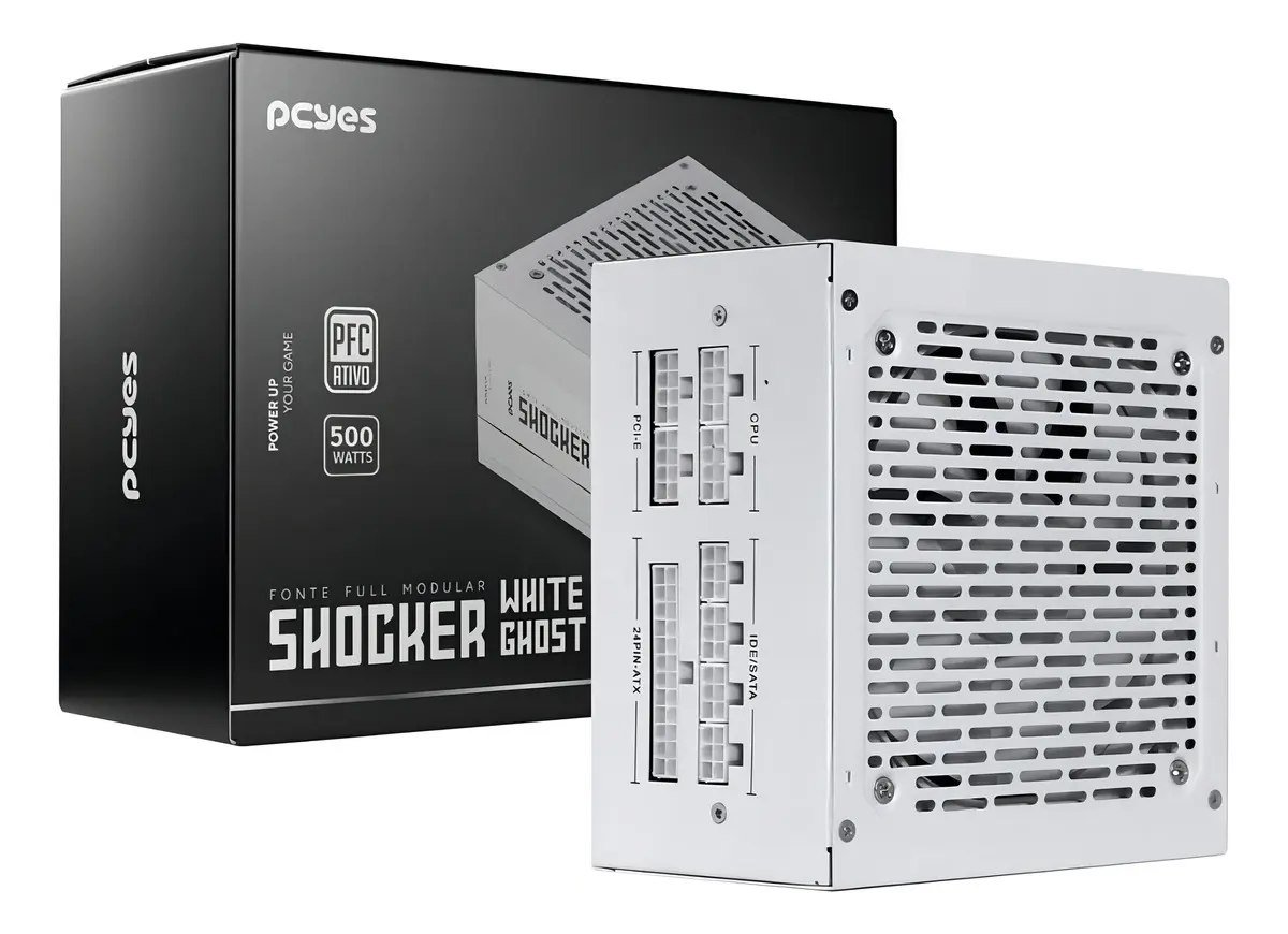 😱 Fonte Gamer Pcyes Shocker Full Modular 500w - White Ghost Cor Branco