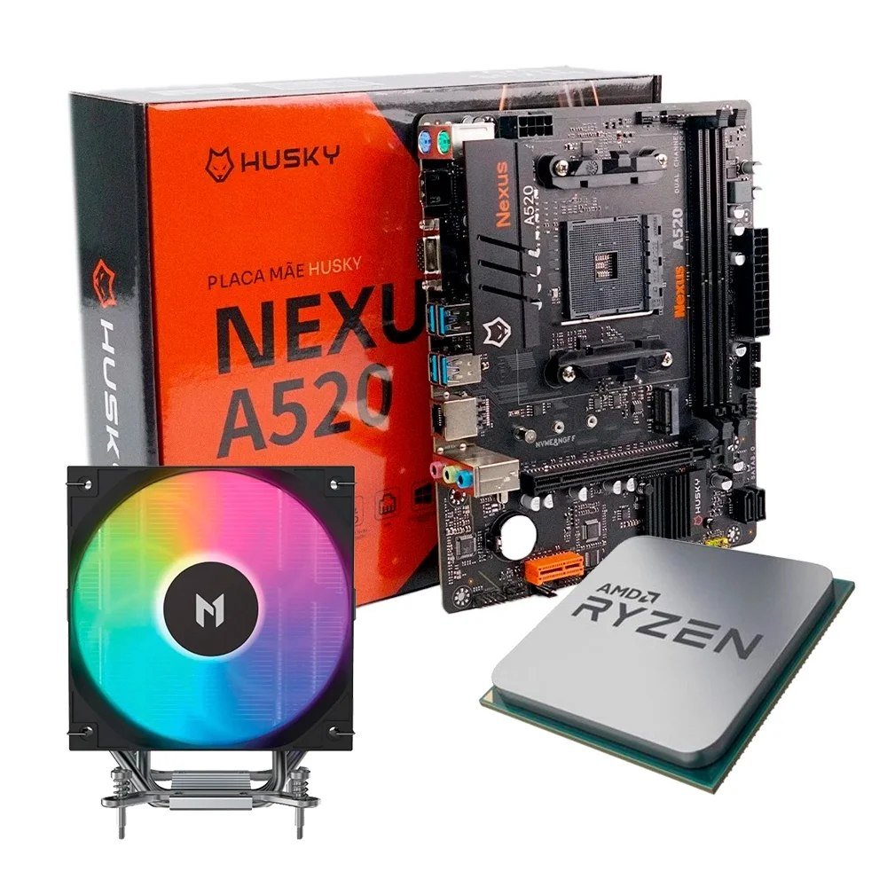 😱 Kit Upgrade Placa-Mãe Husky Nexus A520 + Processador Amd Ryzen 5 5500F + Air Cooler Mach1 Artic