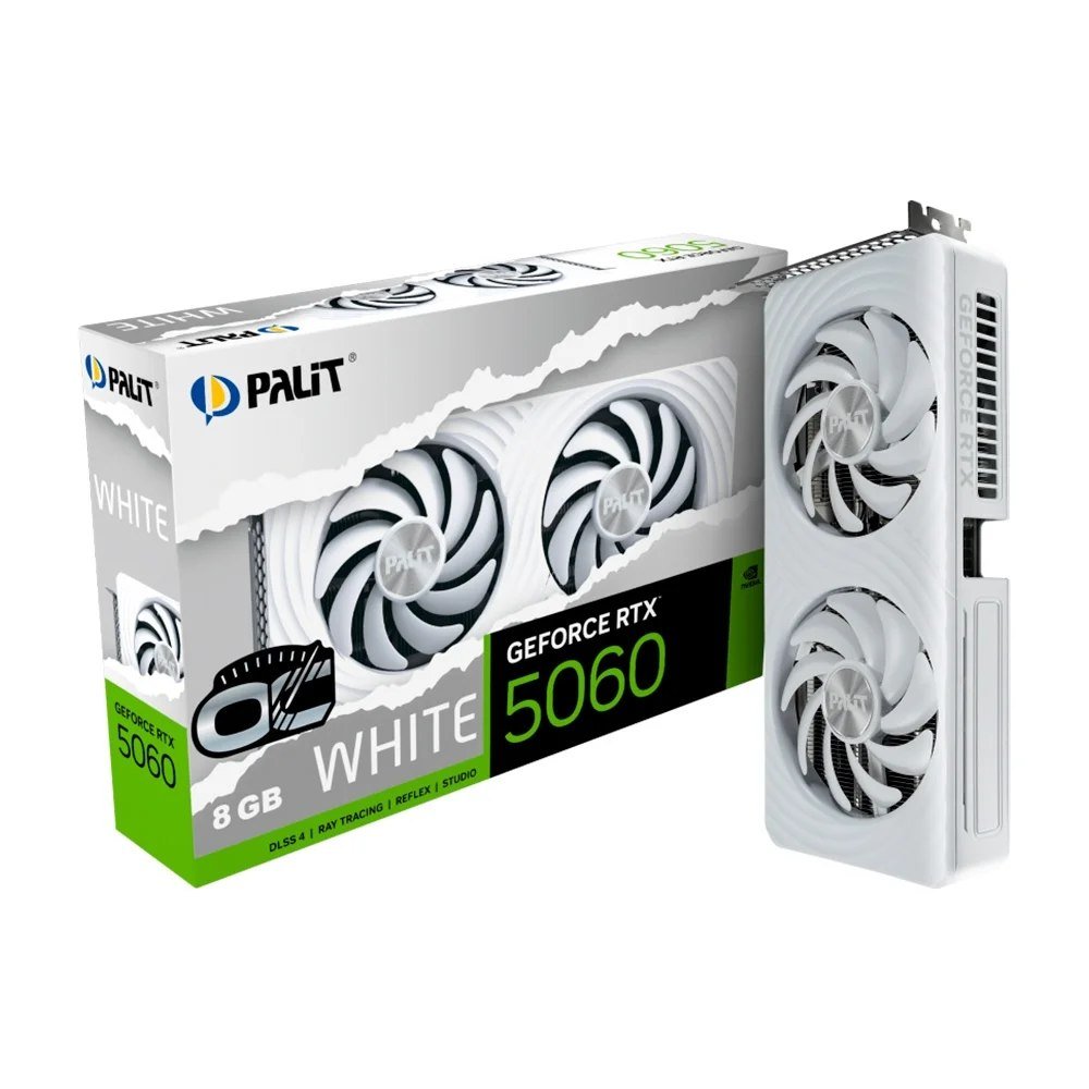 😱 Placa de Video Palit GeForce RTX 5060 WHITE OC 8GB GDDR7 128bit 3-DP e HDMI - NE75060U19P1-GB2063M