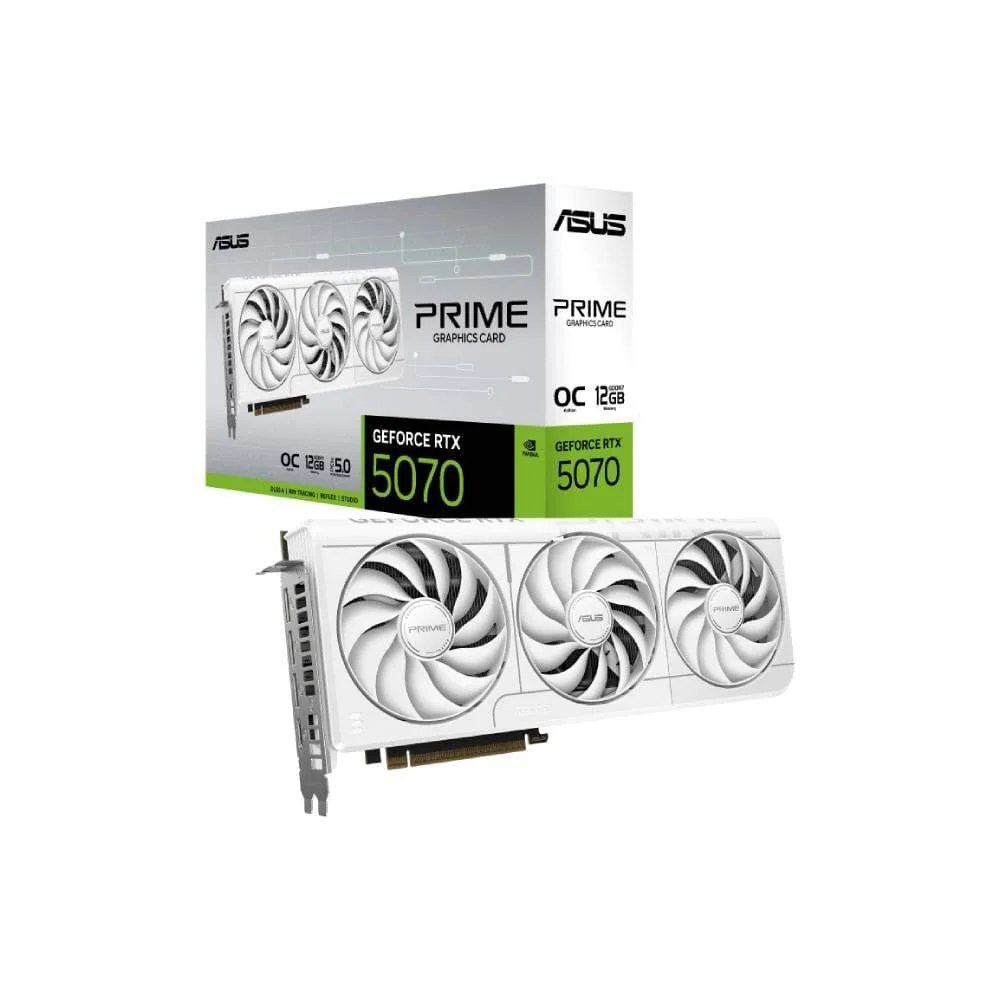 😱 Placa de Vídeo ASUS PRIME RTX 5070 OC 12G WHITE NVIDIA Geforce, 12GB, GDDR7, OpenGL 4.6, 2587 MHz, Triple Fan, DLSS 4 - 90YV0M19-M0NA00