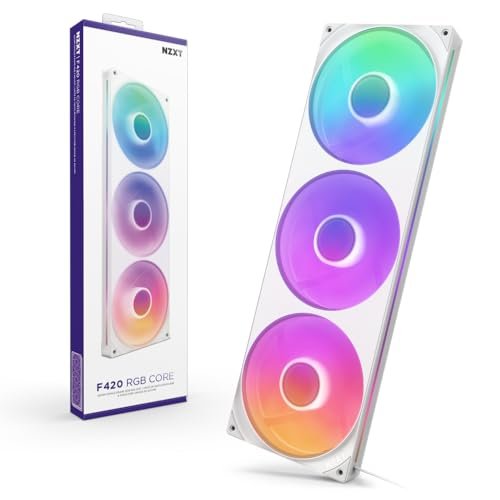 😱 Fan Gamer NZXT F420 RGB Core Triplo Branco Corpo Único 3x140mm PWM 2000 RPM 98.61 CFM 3.2 mm H2O Rolamento Fluído Dinâmico RF-U42HF-W1