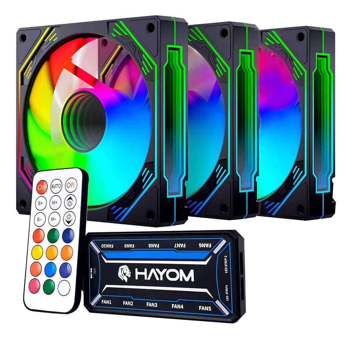 😱 Kit 3 Coolers Rgb Hayom, 120mm, Controladora, Preto, Fc1308