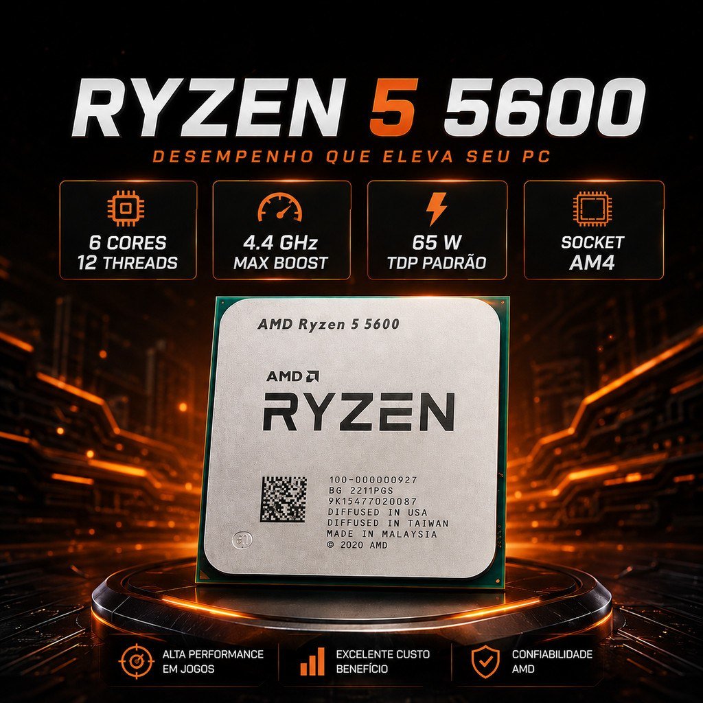 😱 Processador Ryzen 5600 Am4 Amd 6 núcleos 12 threads 3.5GHz Turbo 4.4GHz