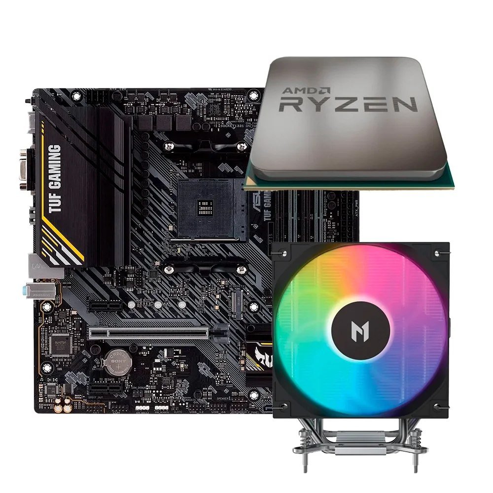 😱 Placa-Mãe ASUS TUF GAMING A520M-PLUS II + Processador AMD Ryzen 5 5500F + Air Cooler MACH1 ARTIC