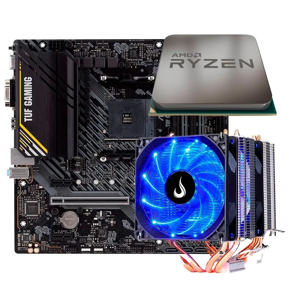 😱 Kit Upgrade Placa-Mãe ASUS TUF GAMING A520M-PLUS II + Processador AMD Ryzen 5 5500F + Air Cooler Rise Mode Gamer G700