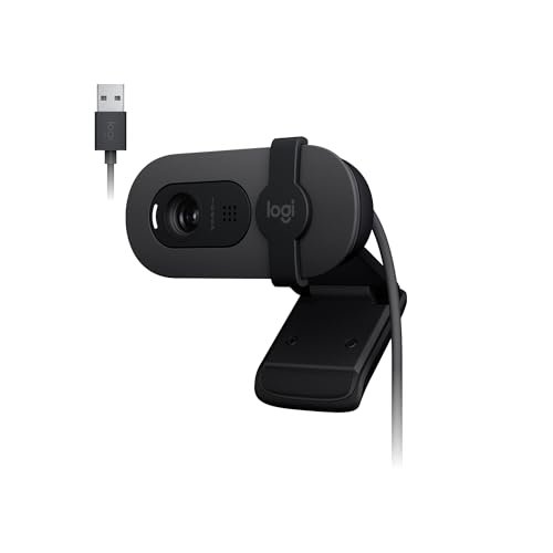 😱 Webcam Full HD Logitech Brio 100 com Microfone Integrado, Proteção de Privacidade, Correção Automática de Luz, Câmera Web para Monitor - Grafite