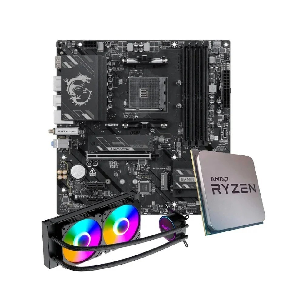 😱 Placa Mae Msi B550M Gaming Plus Wifi6E, Processador Amd Ryzen 7 5700X, Water Cooler Mach1 Logic Rgb 240Mm