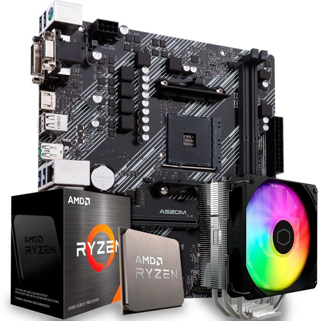 😱 Kit Upgrade AMD Ryzen 7 5700X, Placa Mãe A520, Air Cooler ARGB, AM4, 568KQ05Y-E