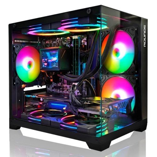😱 Gabinete Gamer Round5 Stinger Black, Aquário, Mini Tower, Vidro Temperado, mATX, Com 3 Fans, Preto, R5-STINGER-W-2302