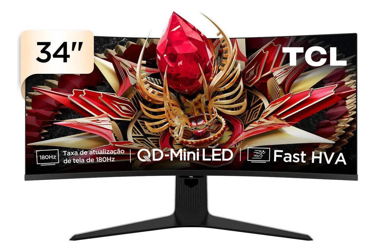 😱 Monitor Gamer Curvo Tcl 34 Polegadas Qd-Mini Led Wqhd R83q 180hz 1ms (Gtg) Hdr 1400 Nits 34r83q