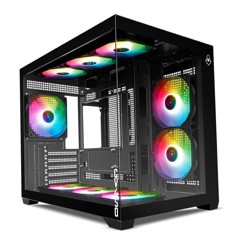 😱 Gabinete Gamer Mancer Cv450, Mini-Tower, Lateral de Vidro, Com 9 Fans, Preto