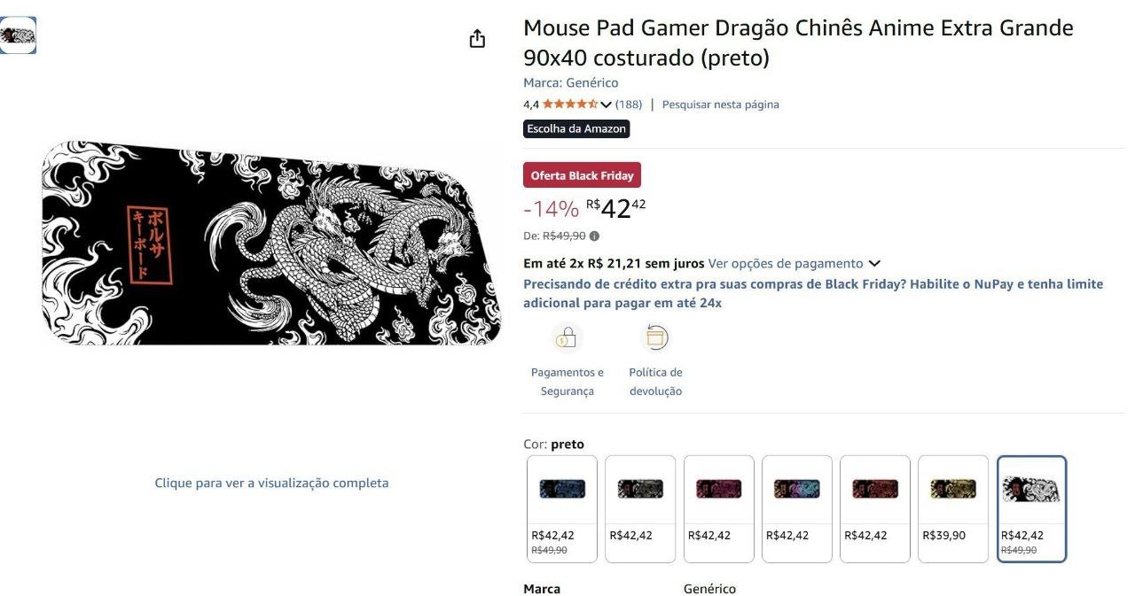 Mousepad 90x40 - Arte Dragão - Várias cores 🖱️🎨
