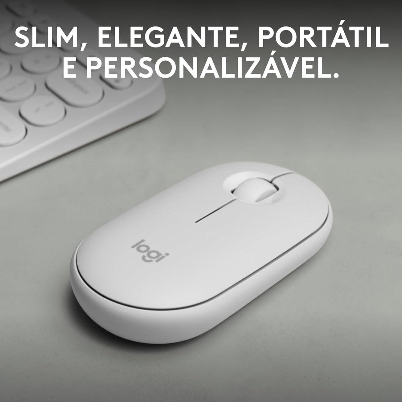 Mouse sem fio Logitech Pebble 2 M350s com Clique Silencioso, Design Slim Ambidestro, Conexão Bluetooth e Pilha Inclusa - Branco 🖱️