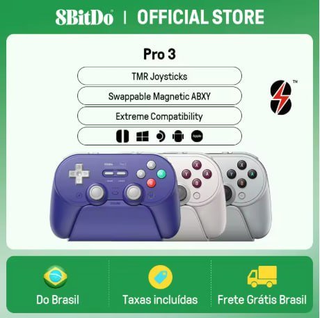 Controlador de jogos sem fio 8BitDo Pro 3 para Switch 1/2 Windows, Apple, com joysticks TMR, gatilhos comutáveis, botão intercambiável 🇧🇷🕹️🎮