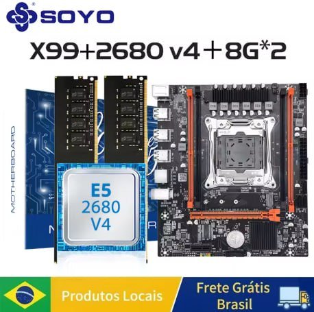 Kit Xeon Soyo E5 2680 V4 + 2x8GB(16gb) 2133MHz DDR4 + Placa Mãe X99 P4 🇧🇷