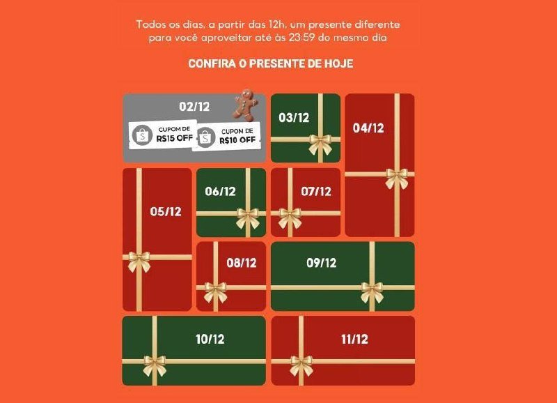 CUPONS SURPRESA Shopee todos os dias a partir das 12:00 horas até o dia 11.12