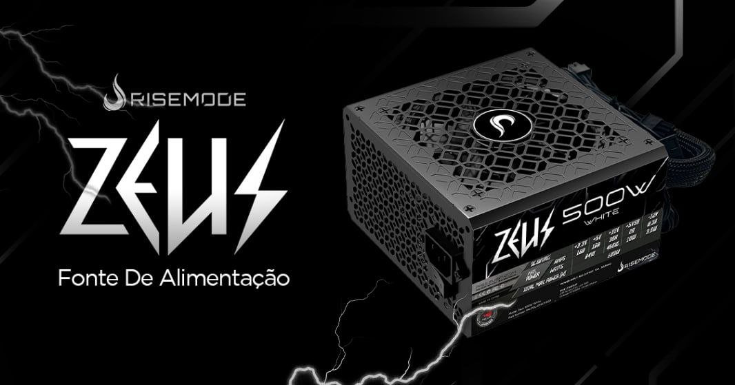 Fonte Gamer Rise Mode Zeus, 500W, PFC Ativo 🎮