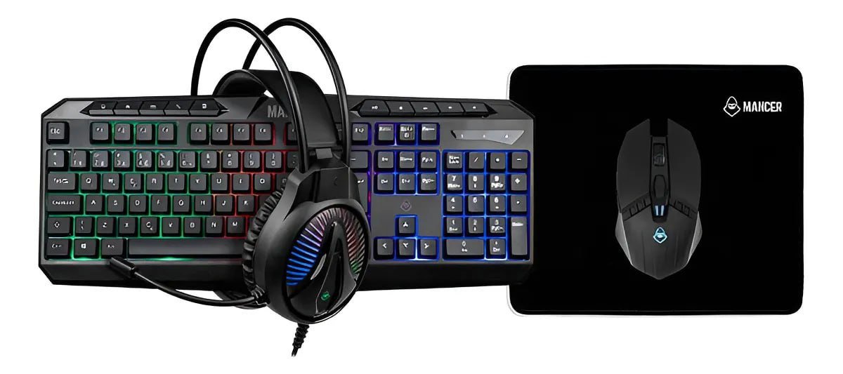 Combo Gamer Mancer Orc V2 4x1, Rainbow, Teclado Abnt2 🎮🖱️⌨️