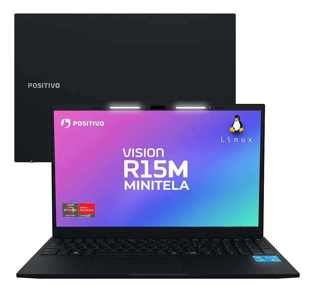 Notebook Positivo Vision R15m AMD Ryzen 5-5625U Linux 8GB RAM 256GB SSD Wi-Fi 6 Tela 15" Full HD IPS Antirreflexo Minitela Permite Upgrade de Memória RAM e SSD Preto 💻🖥️