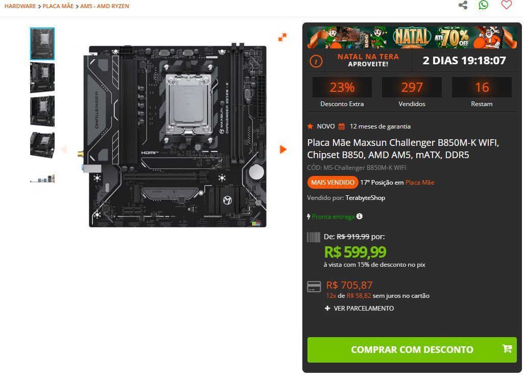 Placa Mãe Maxsun Challenger B850M-K WIFI, Chipset B850, AMD AM5, mATX, DDR5 🖥️🛒