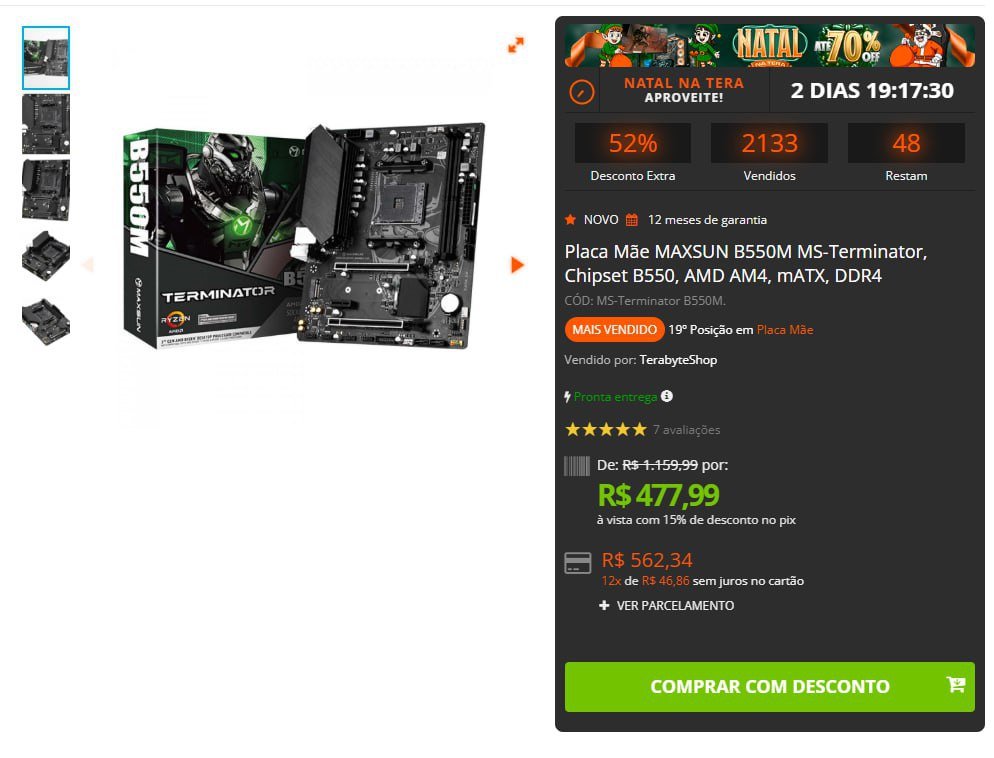 Placa Mãe MAXSUN B550M MS-Terminator, Chipset B550, AMD AM4, mATX, DDR4 🖥️🛒