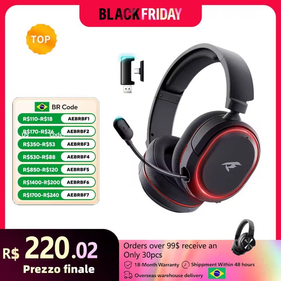 Headset Gamer sem fio Picun G2 (Selecione envio do Brasil 🇧🇷) 🎧🎮