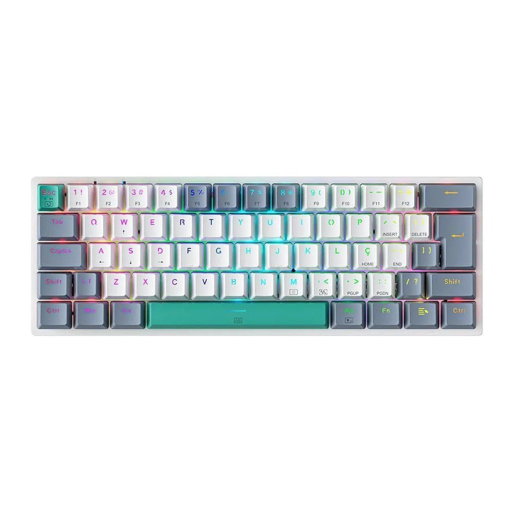 Teclado Mecânico Gamer Machenike K500-B61 60% Compacto, Switch Azul, RGB, HotSwap, USB-C, ABNT2, Branco e Cinza 🛒⌨️