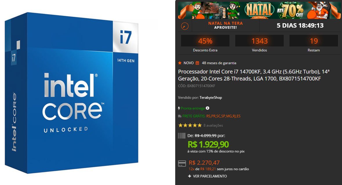 Processador Intel Core i7 14700KF, 3.4 GHz (5.6GHz Turbo), 14ª Geração, 20-Cores 28-Threads 🖥️🧠