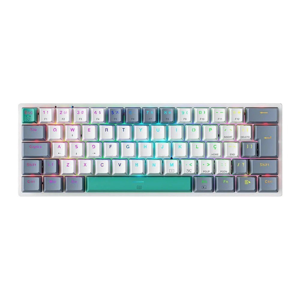 Teclado Mecânico Gamer Machenike K500-B61 60% Compacto, Switch Azul, RGB, HotSwap, USB-C, ABNT2, Branco e Cinza 🎮⌨️