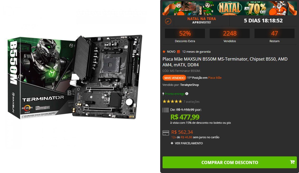 Placa Mãe MAXSUN B550M MS-Terminator, Chipset B550, AMD AM4, mATX, DDR4 🖥️🛒