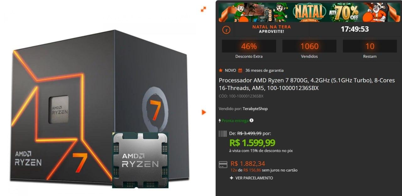 TERABYTE RYZEN 7 8700G (8/16) AM5 com Gráfico 780M 12 Núcleos 🖥️🔥