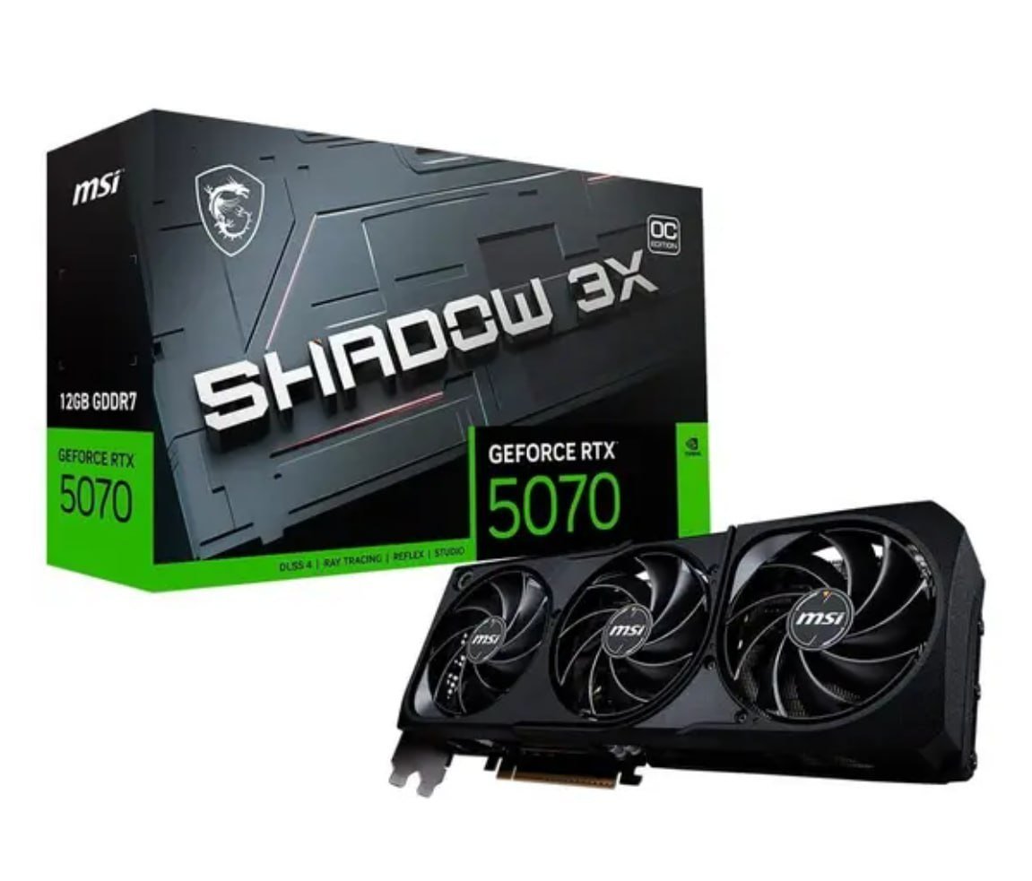 Placa de Vídeo MSI RTX 5070 12G SHADOW 3X OC NVIDIA GeForce, 12GB GDDR7, 2557 MHz, 192-bit, FP4 and DLSS 4, Ray Tracing 🖥️🎮