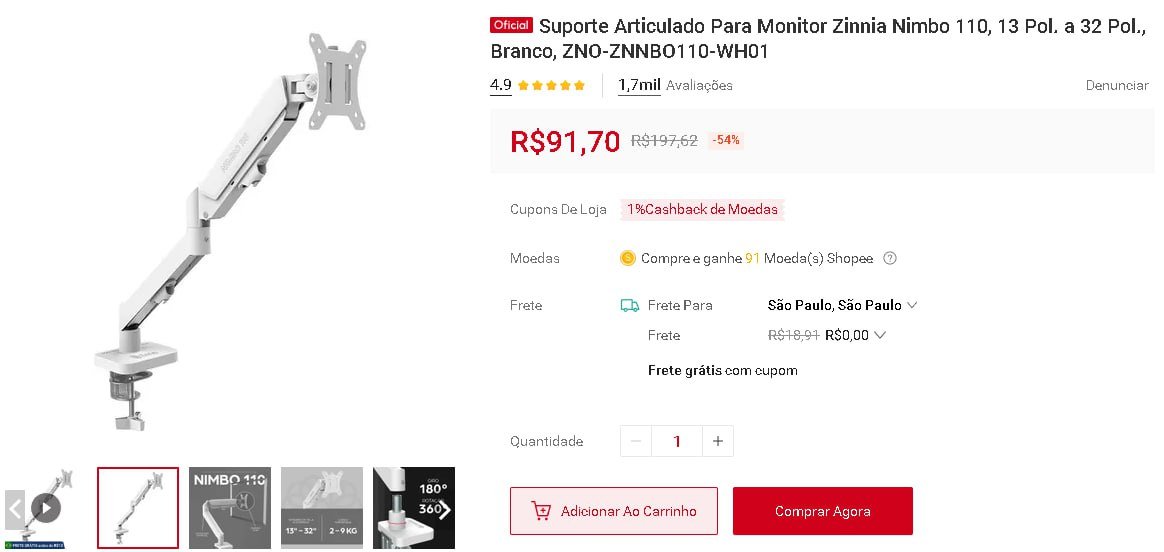 Suporte Articulado Zinnia Nimbo 110 – 13” a 32”, Branco 🖥️