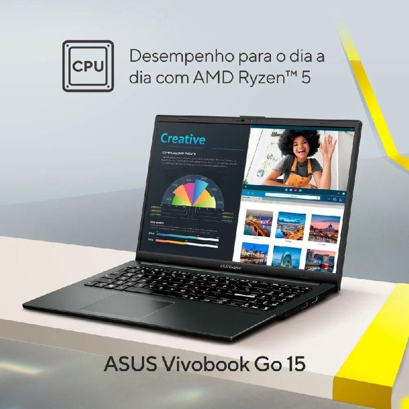 Notebook ASUS VivoBook Go 15 AMD Ryzen 5 7520U 8GB 512GB SSD KeepOS Tela 15,6" FHD Mixed Black - E1504FA-NJ732 🖥️
