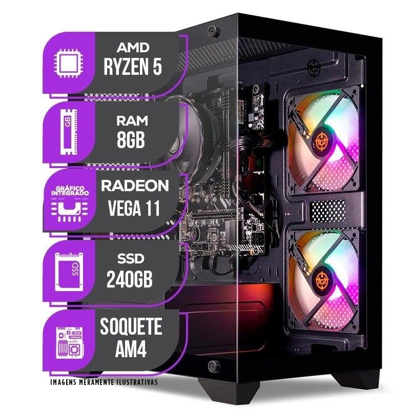 PC AMD Ryzen 5 3400G, RX Vega 11, 8GB DDR4, SSD 240GB, Fonte 400W 80 Plus 🖥️🛒