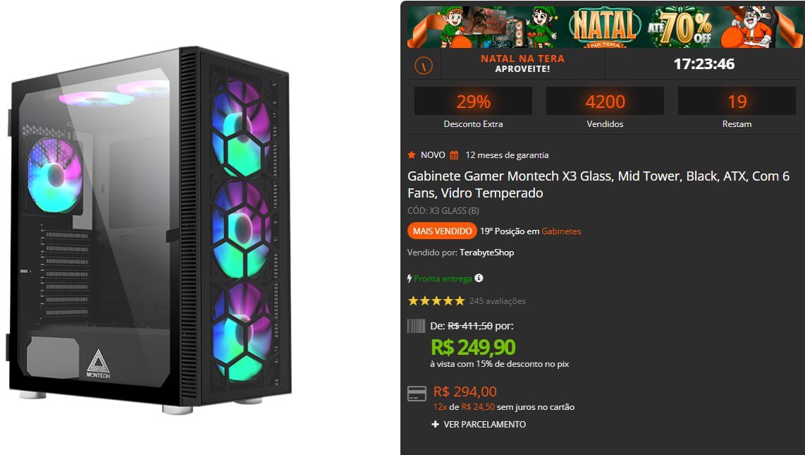 Gabinete Gamer Montech X3 Glass, Mid Tower, Black, ATX, Com 6 Fans, Vidro Temperado 🖥️🎮