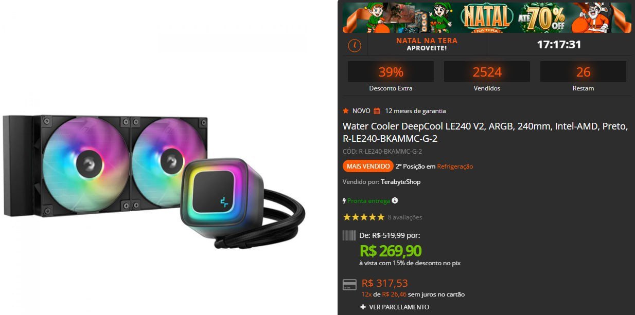 Water Cooler DeepCool LE240 V2, ARGB, 240mm, Intel-AMD, Preto 🧊💻