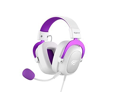 Havit Headphone Fone de Ouvido H2002d Purple, Gamer, com Microfone, Falante 53mm, Plug 3,5mm, compatível com XBOX ONE e PS4, HAVIT, HV-H2002d Cor Roxo e Branco 🎧🎮